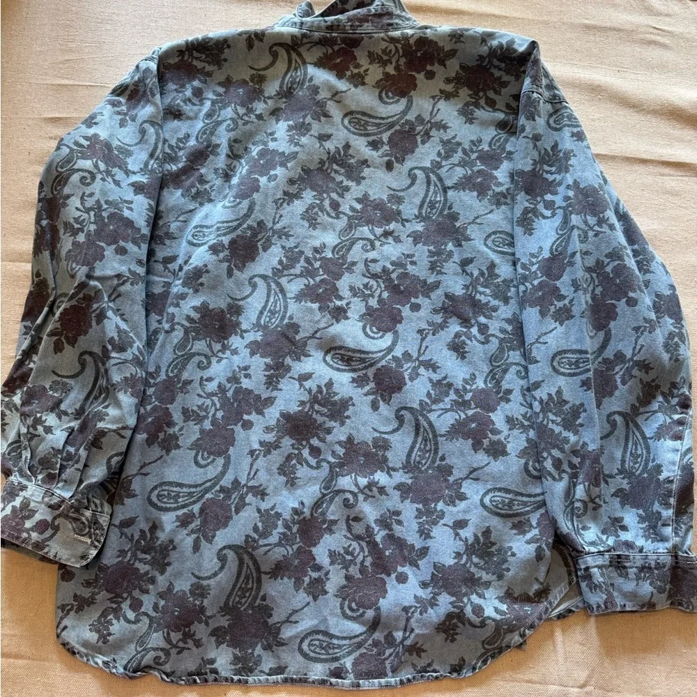 Vintage Pattern Denim Button-Up Shirt - Picture 9 of 9